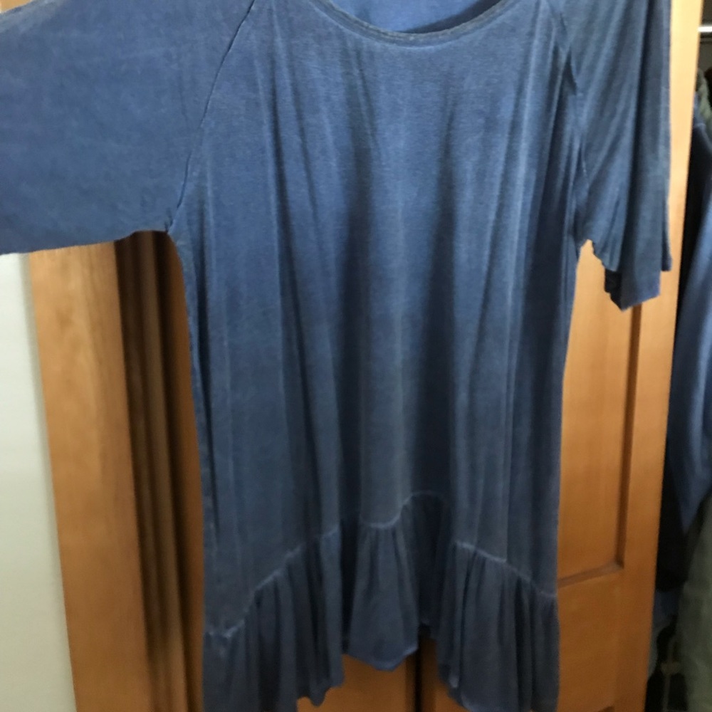 Cut out sleeve Denim ish Blouse with ruffle hem
